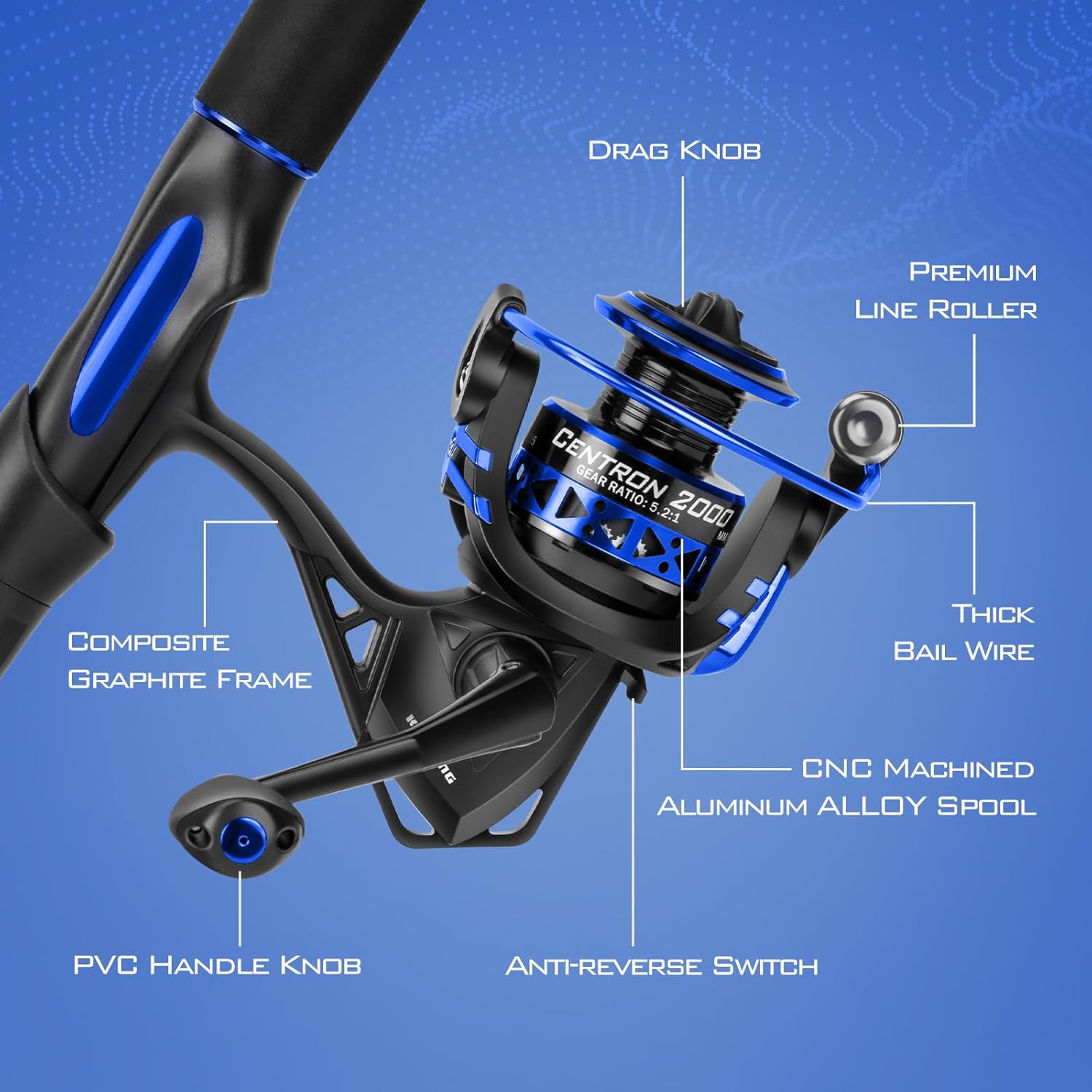 Fishing Rod and Reel Combo, Spinning & Baitcasting, Graphite 2-Piece, Stainless Steel Guides W664918