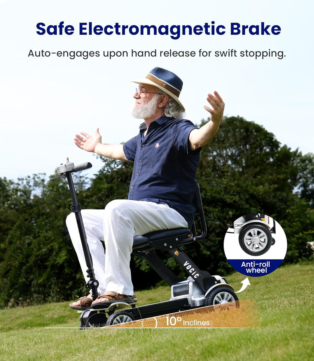 Carbon Fiber Powered Mobility Scooter for Seniors Adults, 4 Wheel Folding Electric Scooter with Seat B629