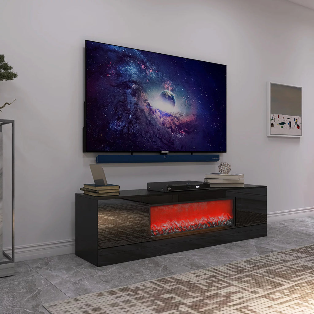 Electric Fireplace TV Stand with Wood Texture, High Glossy Finish H328340