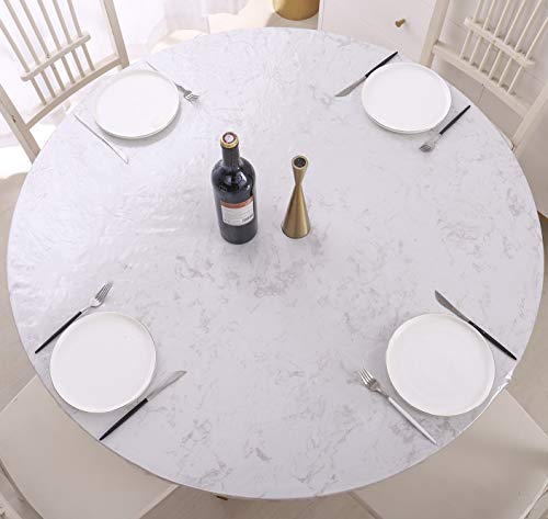 Round Vinyl Fitted Tablecloth Waterproof Heavy Duty Elastic Edge Table Cover K5214