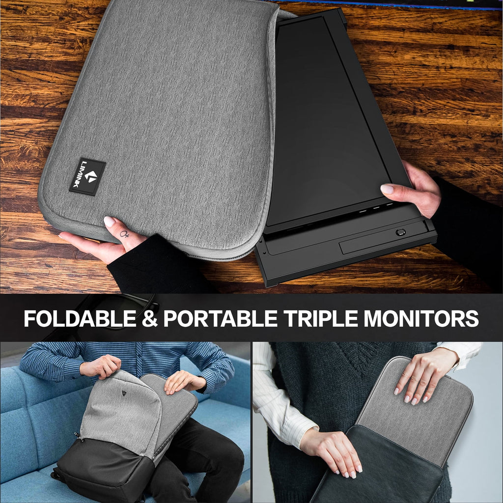 Portable Triple Monitor for 15-17 inch Laptop, 1080P IPS, Plug & Play, USB/HDMI, Black A4747