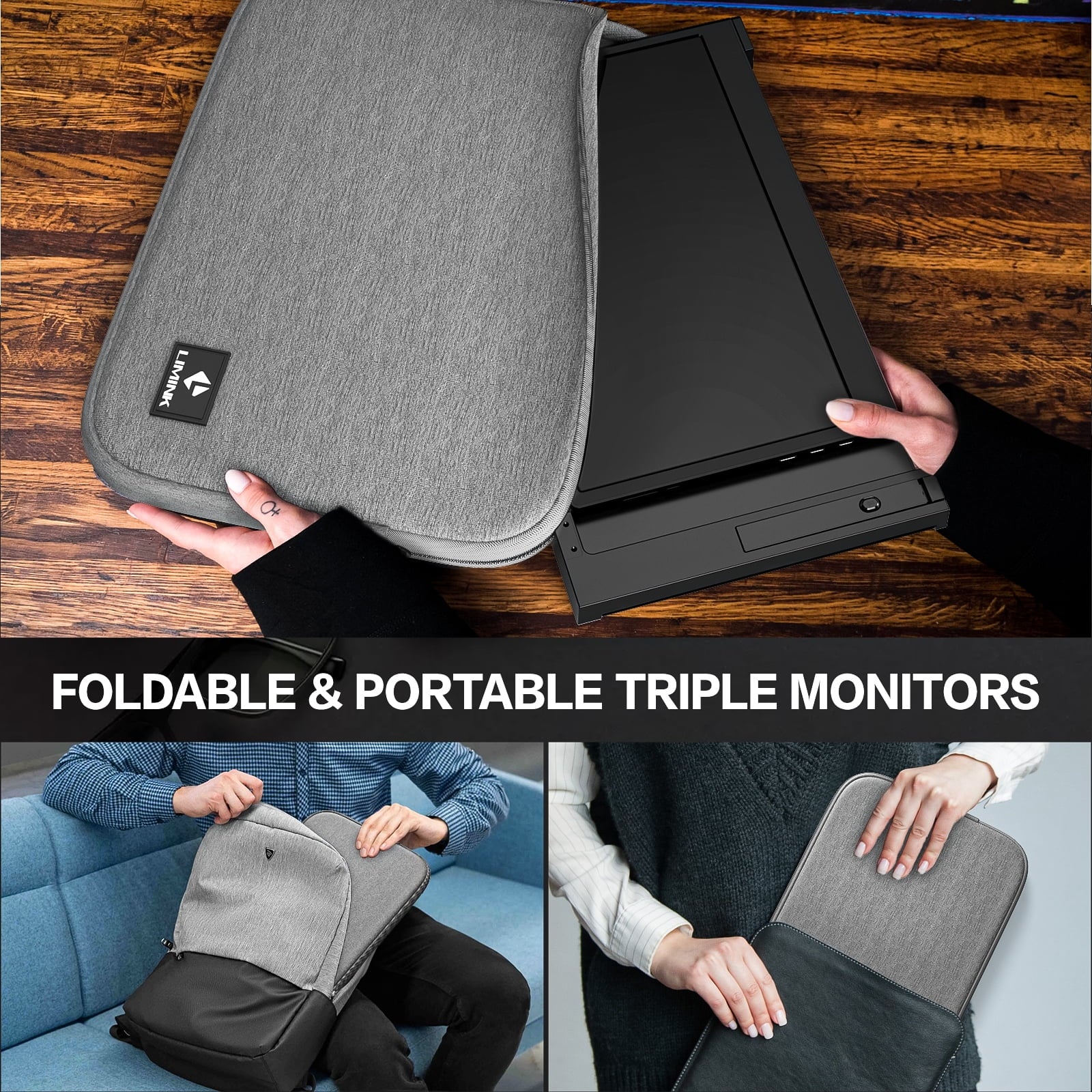 Portable Triple Monitor for 15-17 inch Laptop, 1080P IPS, Plug & Play, USB/HDMI, Black A4747