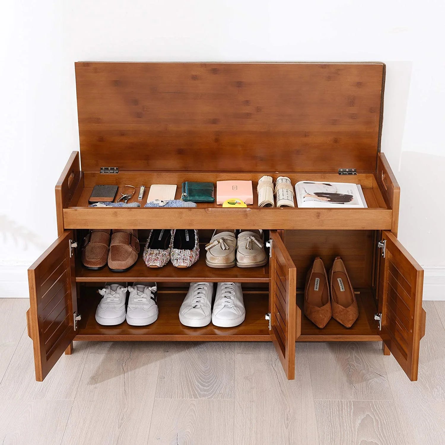 Shoe Storage Bench with Cushion and Hidden Compartment J984