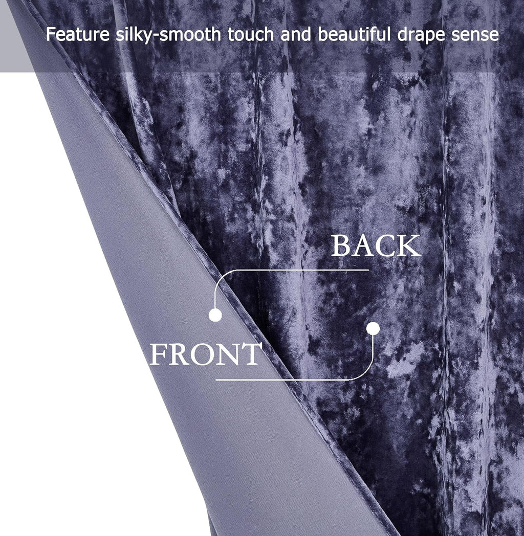 Purple Crushed Velvet Curtains 2 Panel Set, Room Darkening Rod Pocket Drapes 50" W x 84" L C893649