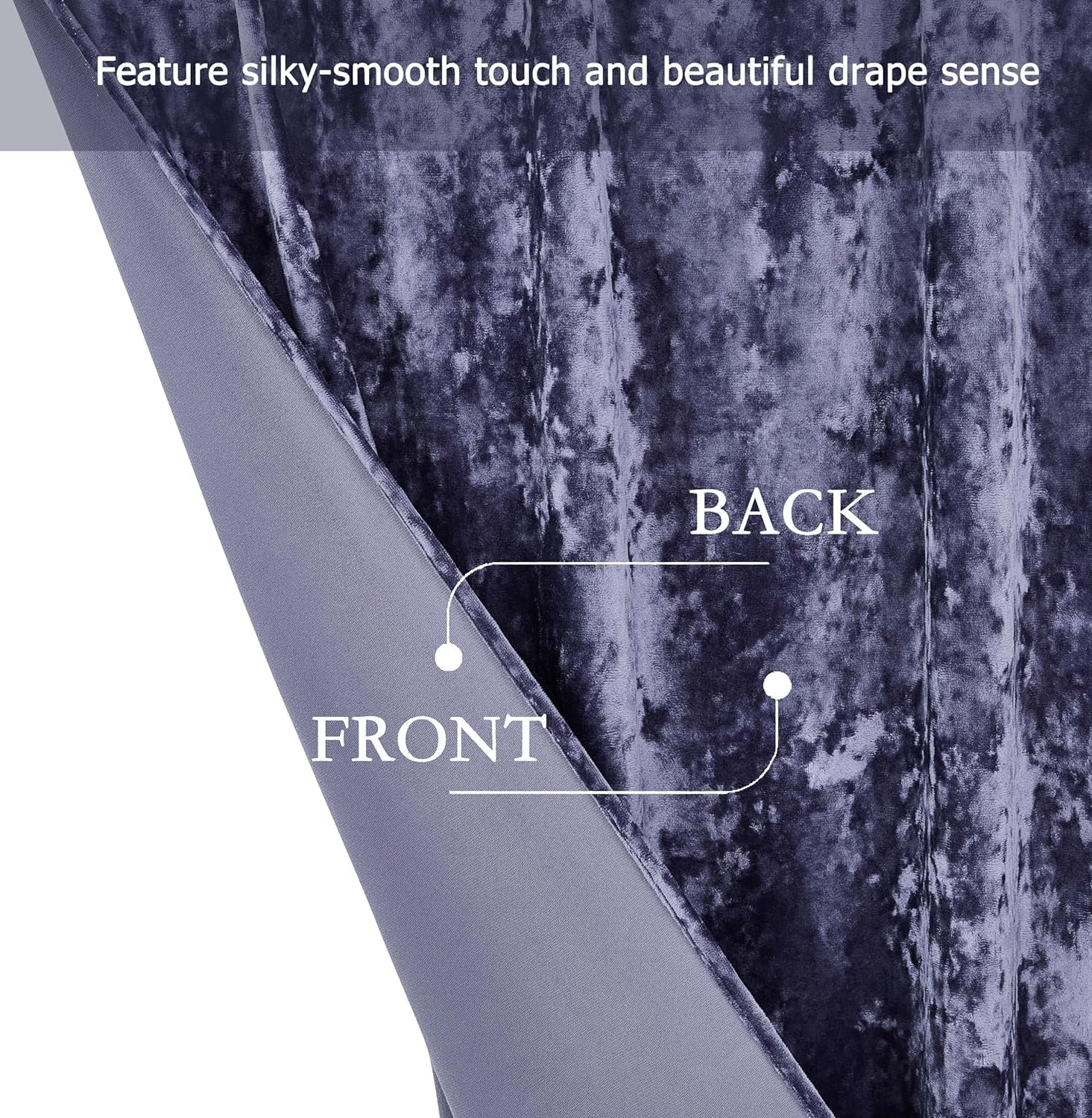 Purple Crushed Velvet Curtains 2 Panel Set, Room Darkening Rod Pocket Drapes 50" W x 84" L C893649