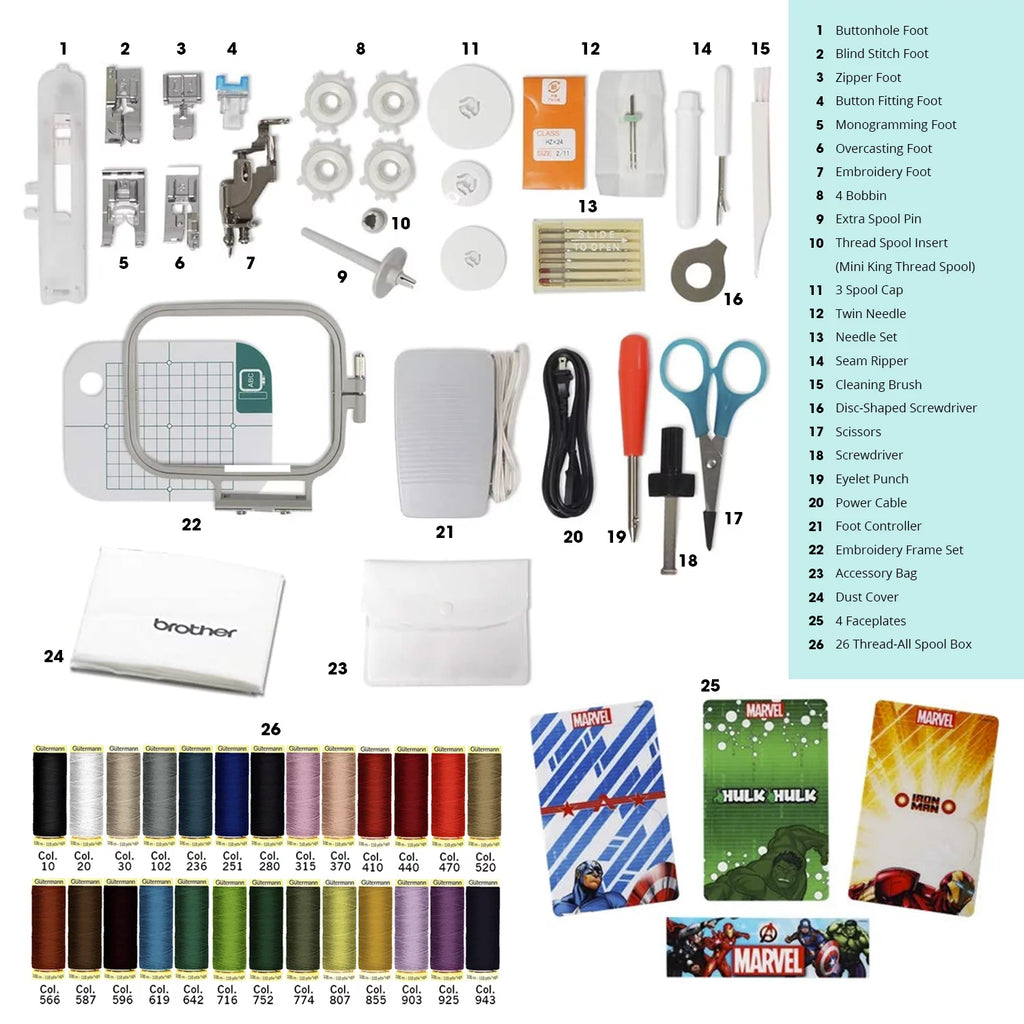 Sewing Starter Kit with Computerized Sewing & Embroidery Machine and 26 Thread Spools O87739