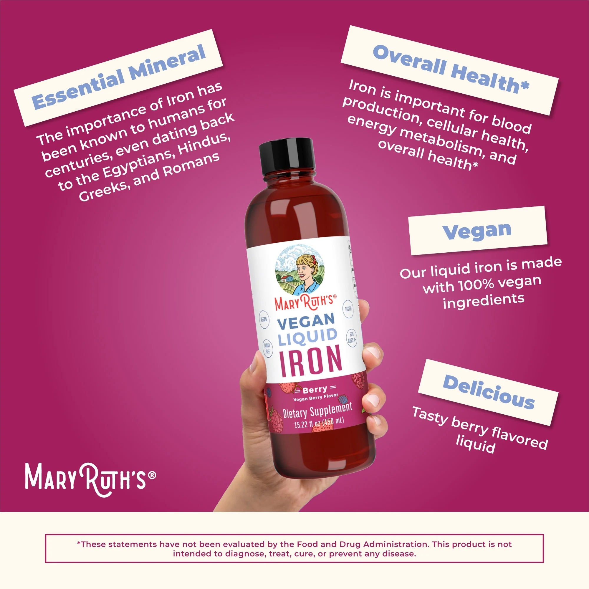 Liquid Iron Supplement for Women Men & Kids, Sugar Free, Vegan, 15.22 fl oz M692