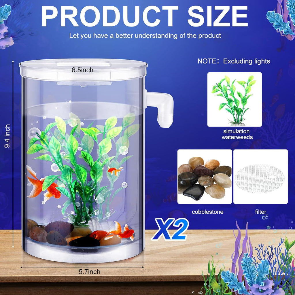 2 Pack Betta Fish Tank 360 Aquarium 1 Gallon Self Cleaning Fish Bowl Starter Kit W64461