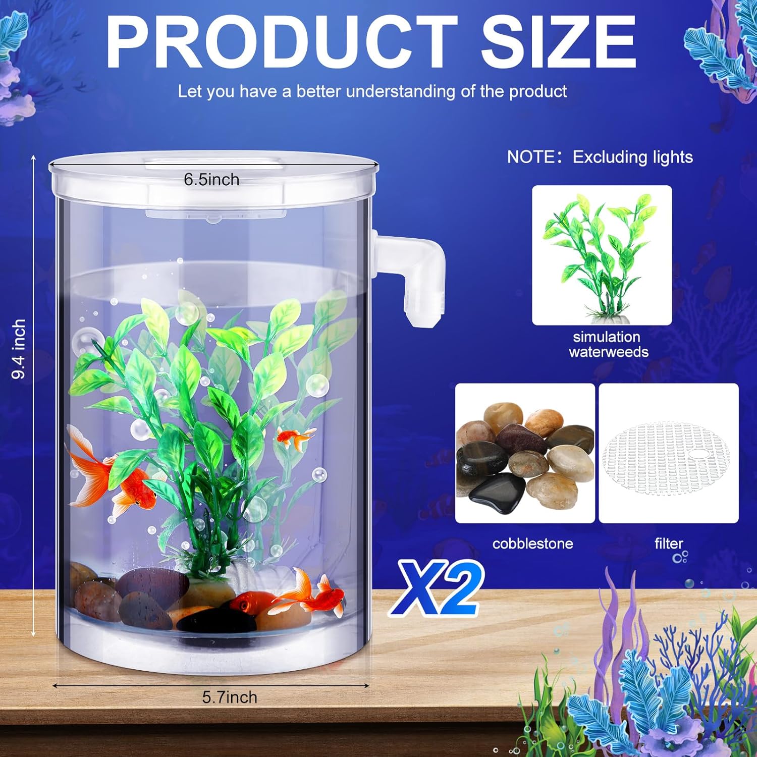 2 Pack Betta Fish Tank 360 Aquarium 1 Gallon Self Cleaning Fish Bowl Starter Kit W64461