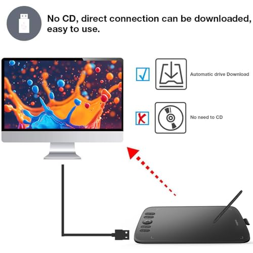 Graphics Drawing Tablet 10x6 Inch with 8 Hot Keys and Battery-Free Stylus C932935