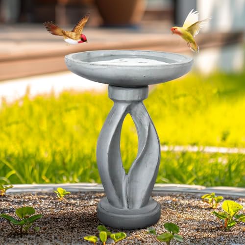 Wood-Look Concrete Bird Bath with Decorative Faux Bird Z69841