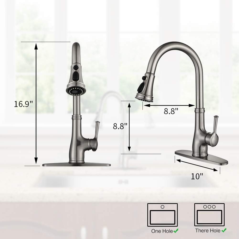 Single Handle Brushed Nickel Pull Down Kitchen Faucet with Sprayer D46627