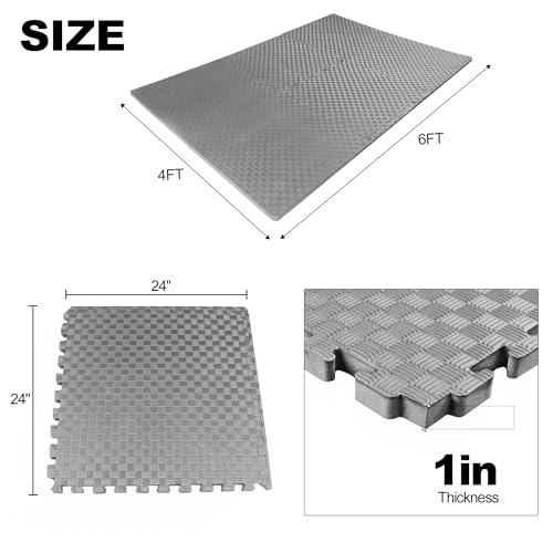 Interlocking Foam Gym Flooring Mat, 1 Inch Thick, 6 Tiles, Black C4472