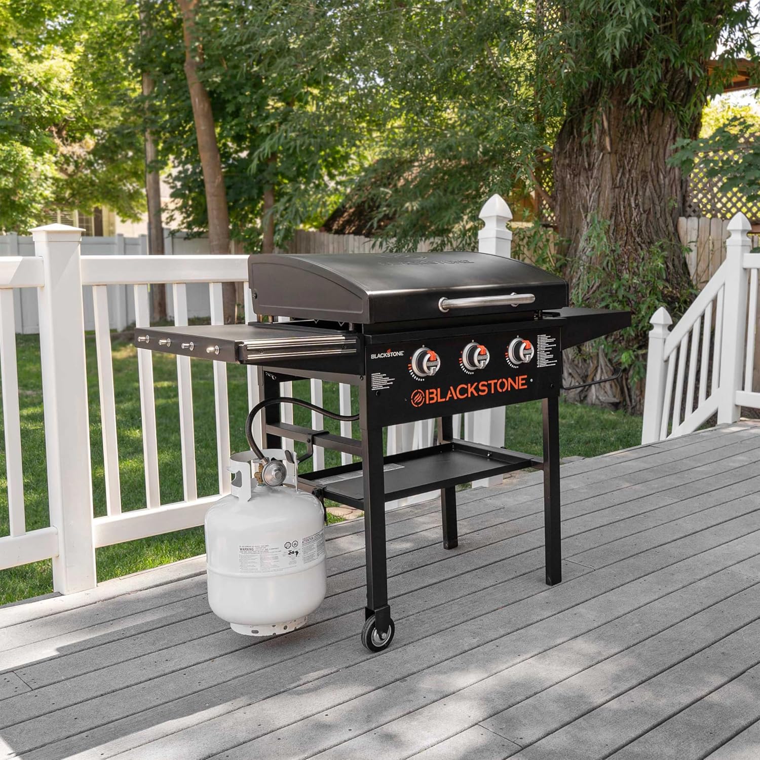 28 Inch 3-Burner Outdoor Flat Top Grill with Hood and Seasoning B121679