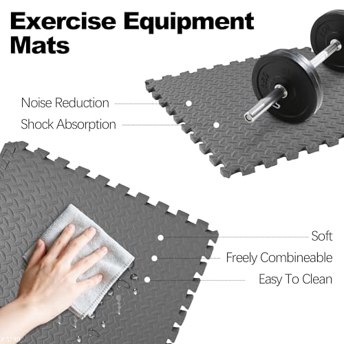 Interlocking Foam Gym Flooring Mat, 1 Inch Thick, 6 Tiles, Black C4472