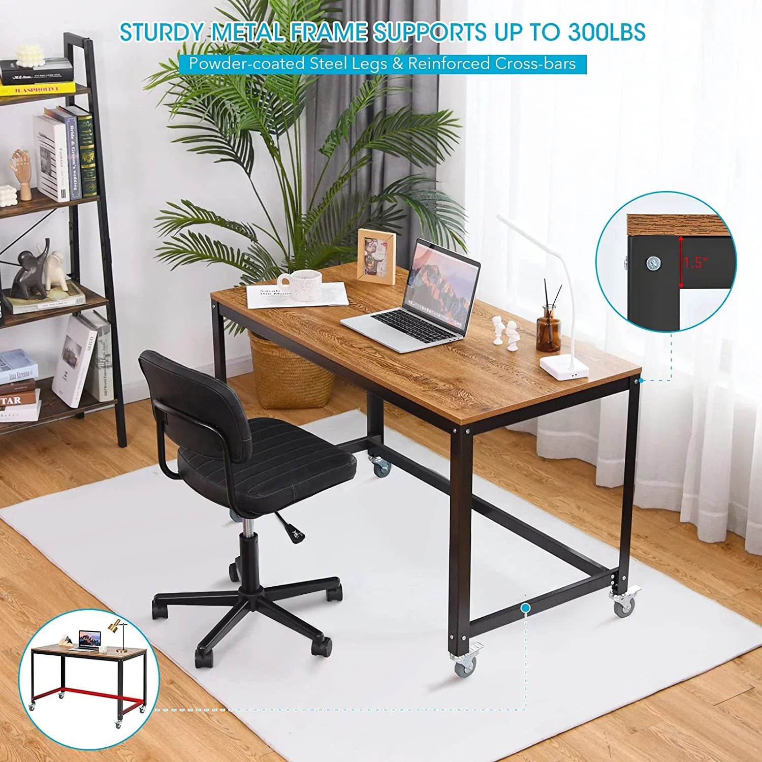 Mobile Rolling Computer Desk with 4 Wheels for Home Office Q20282