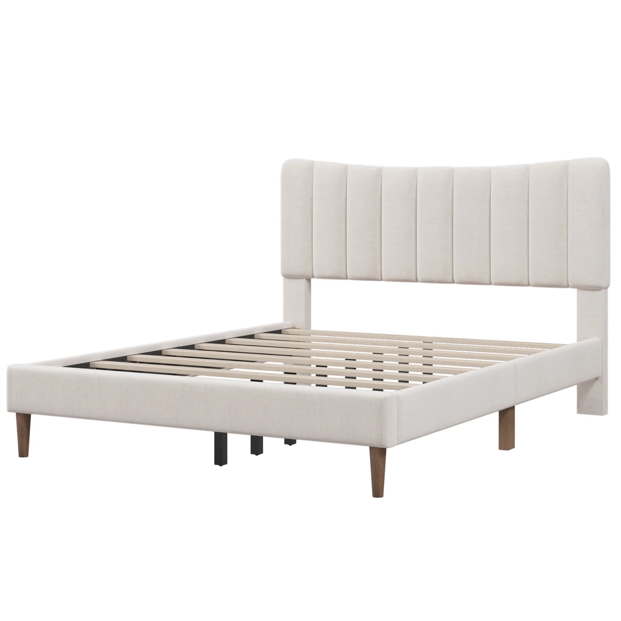 Upholstered Queen Platform Bed with Tufted Headboard, Solid Wood Legs, No Box Spring Needed A948666