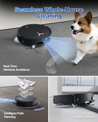 Robot Vacuum and Mop, 18500Pa Suction, Auto-Lift, Self-Emptying C481