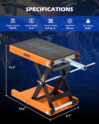 Motorcycle Scissor Lift Jack, 1100 lb Capacity, Wide Deck with T Handle, for ATV Dirt Bike Cruiser G6574