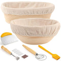Banneton Bread Proofing Basket, Onbqurg 9 Inch Round & 10 Inch Oval Sourdough Proofing Basket with Linen Liner, Bread Lame, Dough Whisk, Dough Scraper, and Silicone Basting Brush