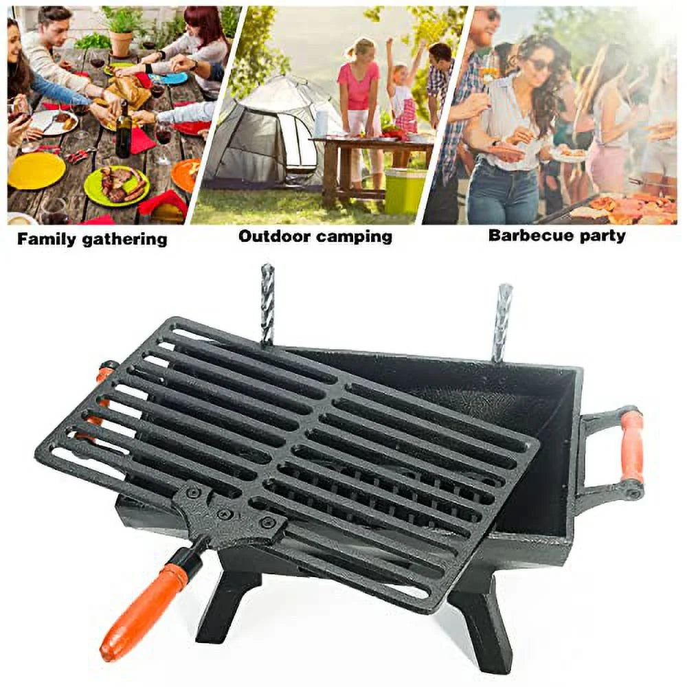 Small Cast Iron Charcoal Grill Stove with Gridiron, Tabletop BBQ Grill for Outdoor Cooking Q441