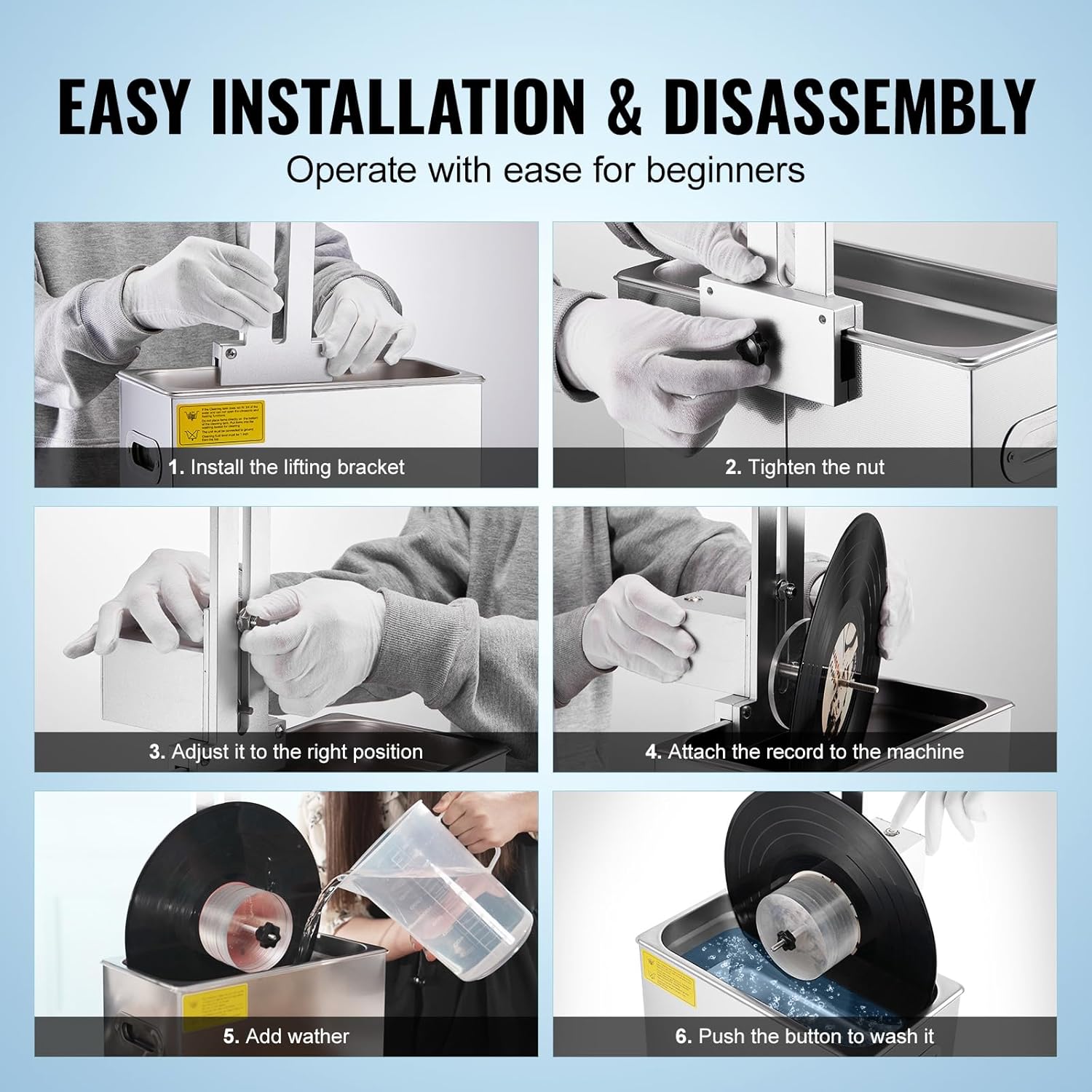 Ultrasonic Vinyl Record Cleaner, 6L, 180W with Drying Rack E953052