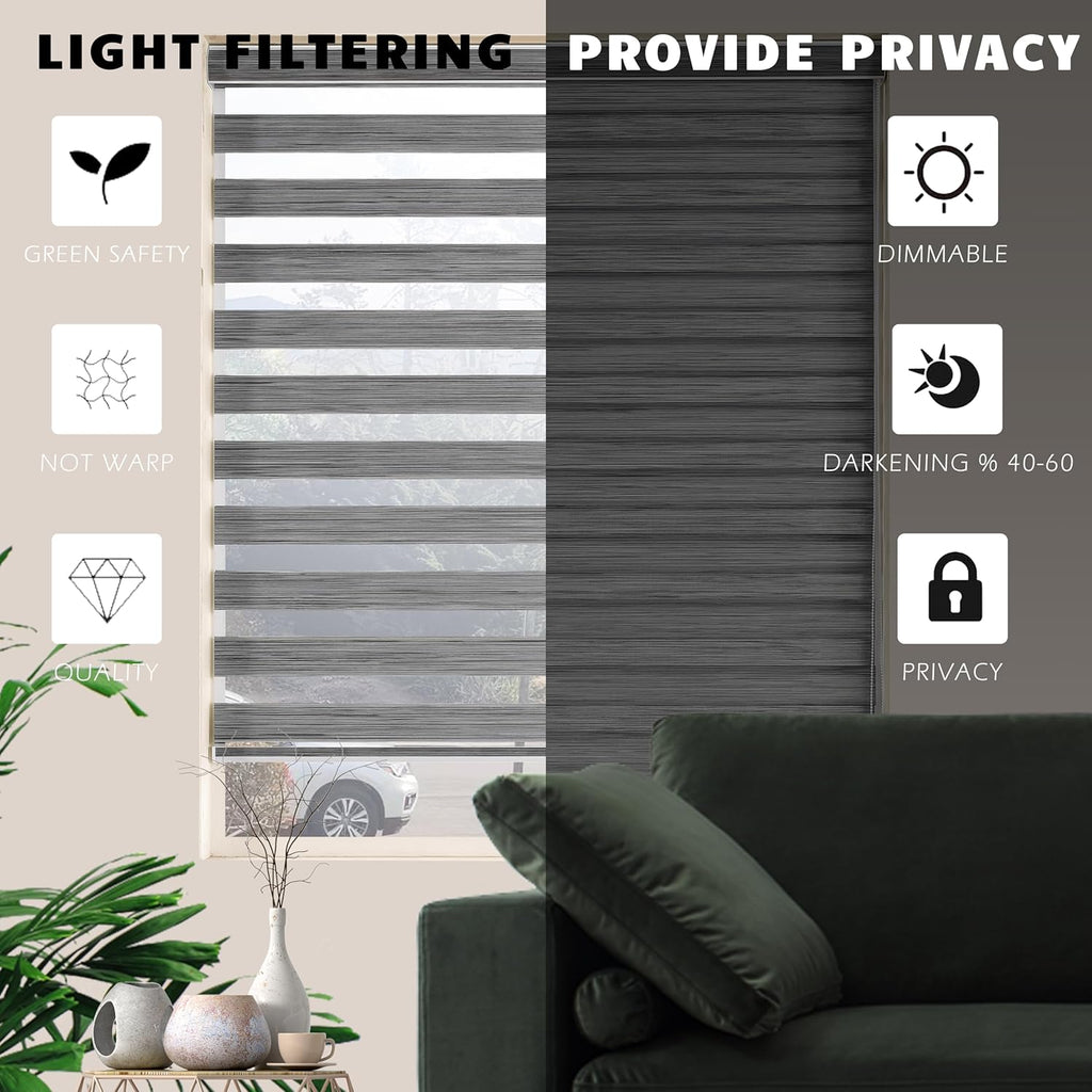 Zebra Window Blinds Dual Layer Roller Shade Grey Z912