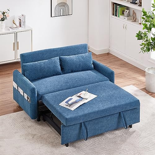 Harper & Bright Designs 3 in 1 Convertible Sleeper Sofa Bed, Modern Velvet Loveseat Futon Sofa Couch w/Pullout Bed, Love Seat Lounge Sofa, for Living Room, Gray