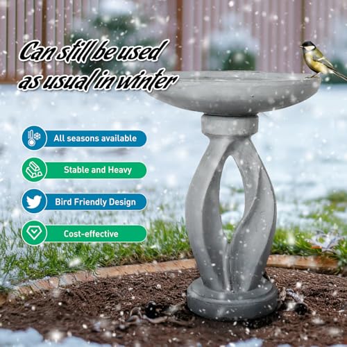 Wood-Look Concrete Bird Bath with Decorative Faux Bird Z69841