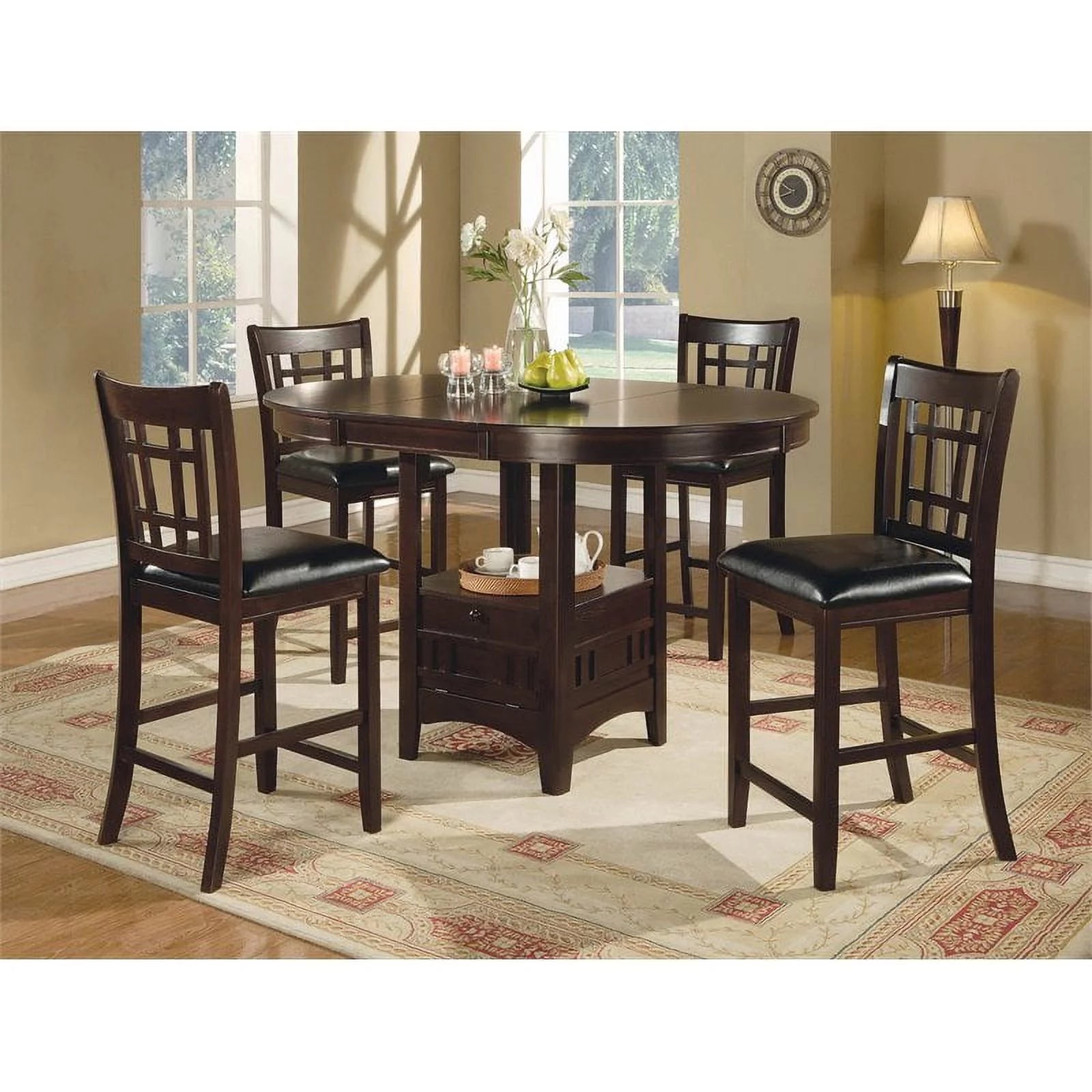 5-Piece Counter Height Dining Room Set Espresso and Black E80852