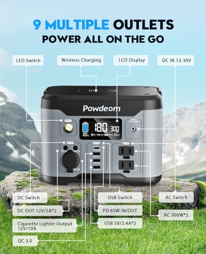 300W Portable Power Station, 296Wh Battery Backup with AC Outlet for Camping F53086