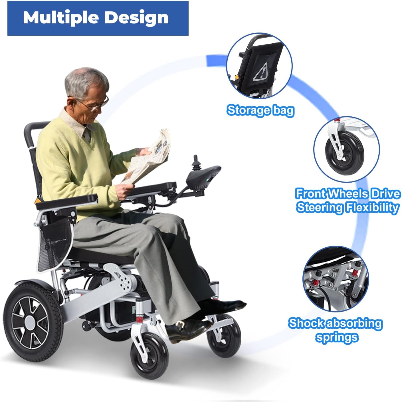 Electric Wheelchair for Adults, Lightweight Folding, 20 Mile Range X947