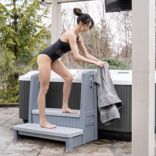 Hot Tub Storage Steps with Handrails, 2-Step Stool, Gray Y3819