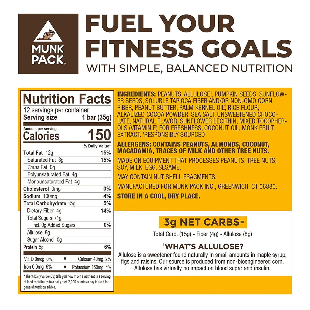 Peanut Butter Dark Chocolate Nut & Seed Bar, Low Carb Keto Snack, 12 Bars L6807