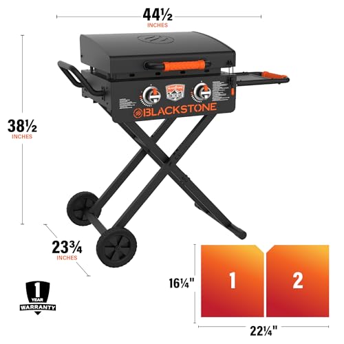 22" Scissor-Leg Gas Griddle with Two Burners, Stainless Steel, Wheels and Side Shelf W2452