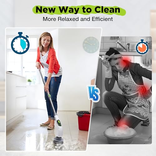 Electric Spin Scrubber, Cordless Cleaning Brush, 3-Speed, Adjustable Handle Y64747