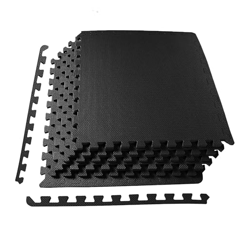 Interlocking Foam Gym Flooring Mat, 1 Inch Thick, 6 Tiles, Black C4472