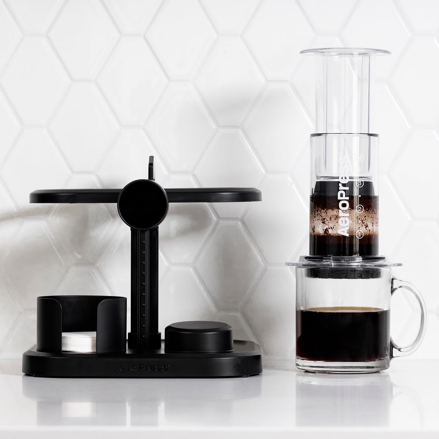 AeroPress Organizer Stand, Compact Storage for Coffee Maker and Accessories, Black Q27507