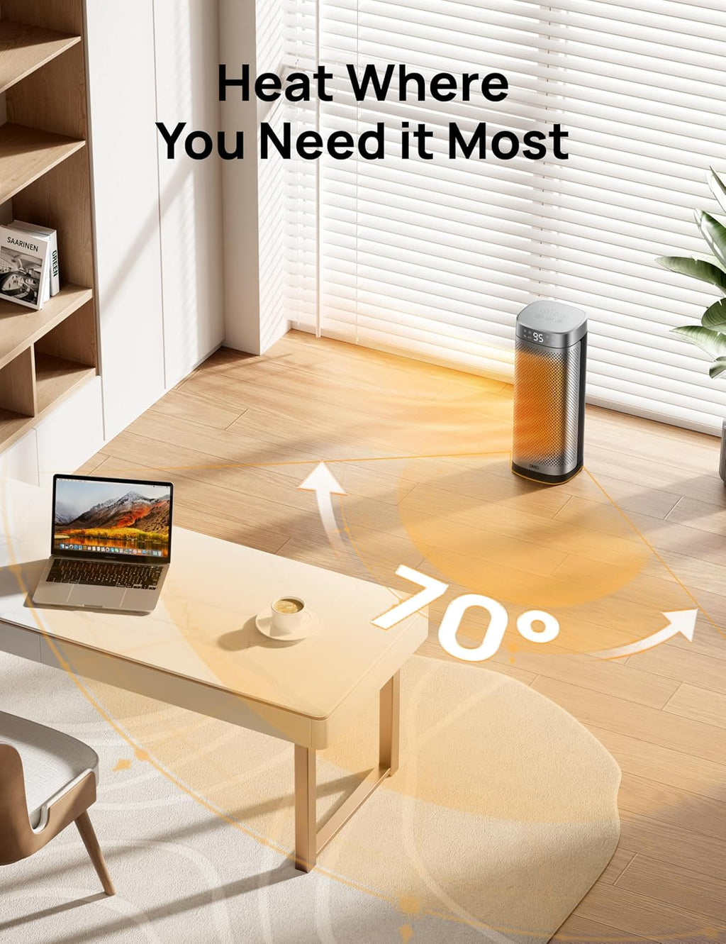 Space Heater for Indoor Use, Portable with Remote, 12H Timer, 70° Oscillation Y568