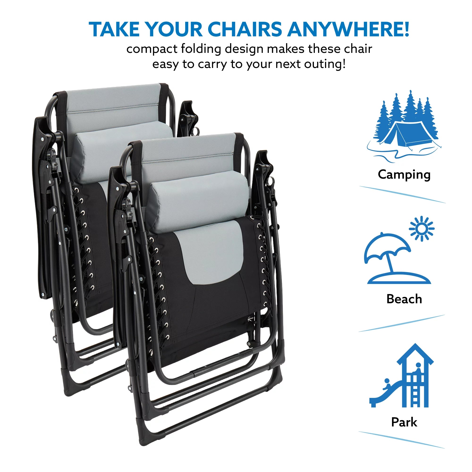 Oversized Padded Folding Lounge Chair with Adjustable Headrest C1410