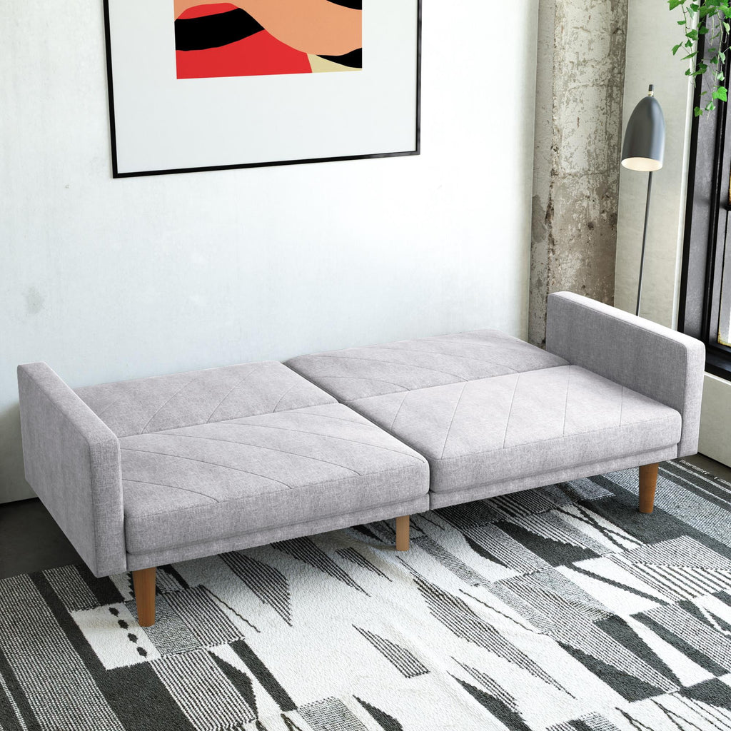 Convertible Sofa Bed with USB Port, Light Gray Linen H2178