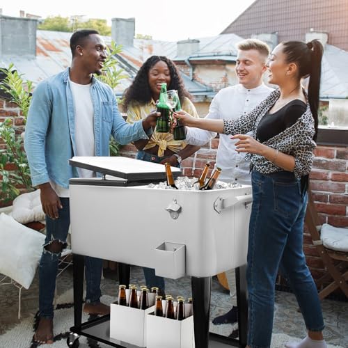 80 Quart Rolling Ice Chest Cooler Cart with Wheels and Handle E3930