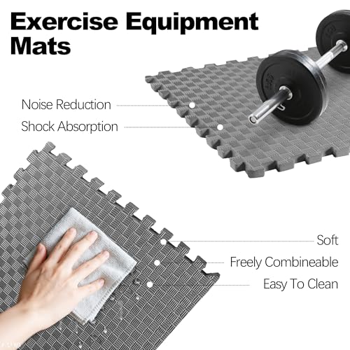 Interlocking Foam Gym Flooring Mat, 1 Inch Thick, 6 Tiles, Black C4472