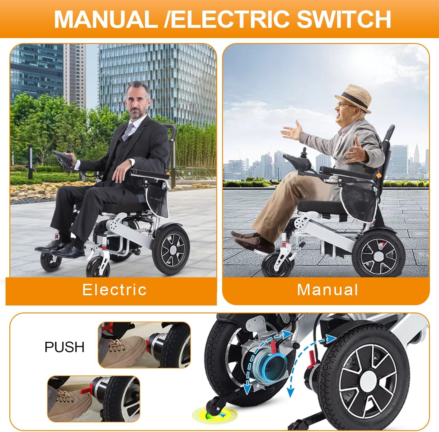 Foldable Electric Wheelchair for Adults, 20 mi Range V4748