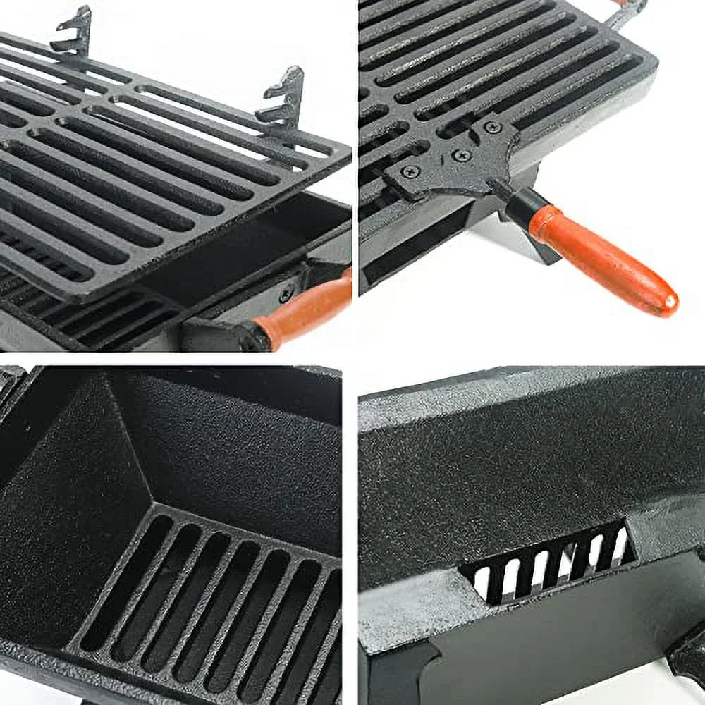 Small Cast Iron Charcoal Grill Stove with Gridiron, Tabletop BBQ Grill for Outdoor Cooking Q441
