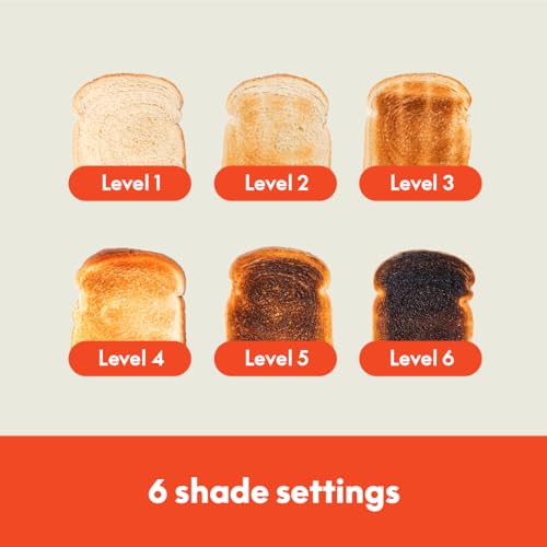 2 Slice Slim Toaster with 6 Shade Settings, Long Slot, Removable Crumb Tray R654