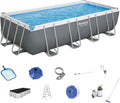Bestway Power Steel 18' x 9' x 48" Rectangular Above Ground Swimming Pool Set Metal Frame Family Pool with Sand Filter Pump, Skimmer, and Vacuum,White