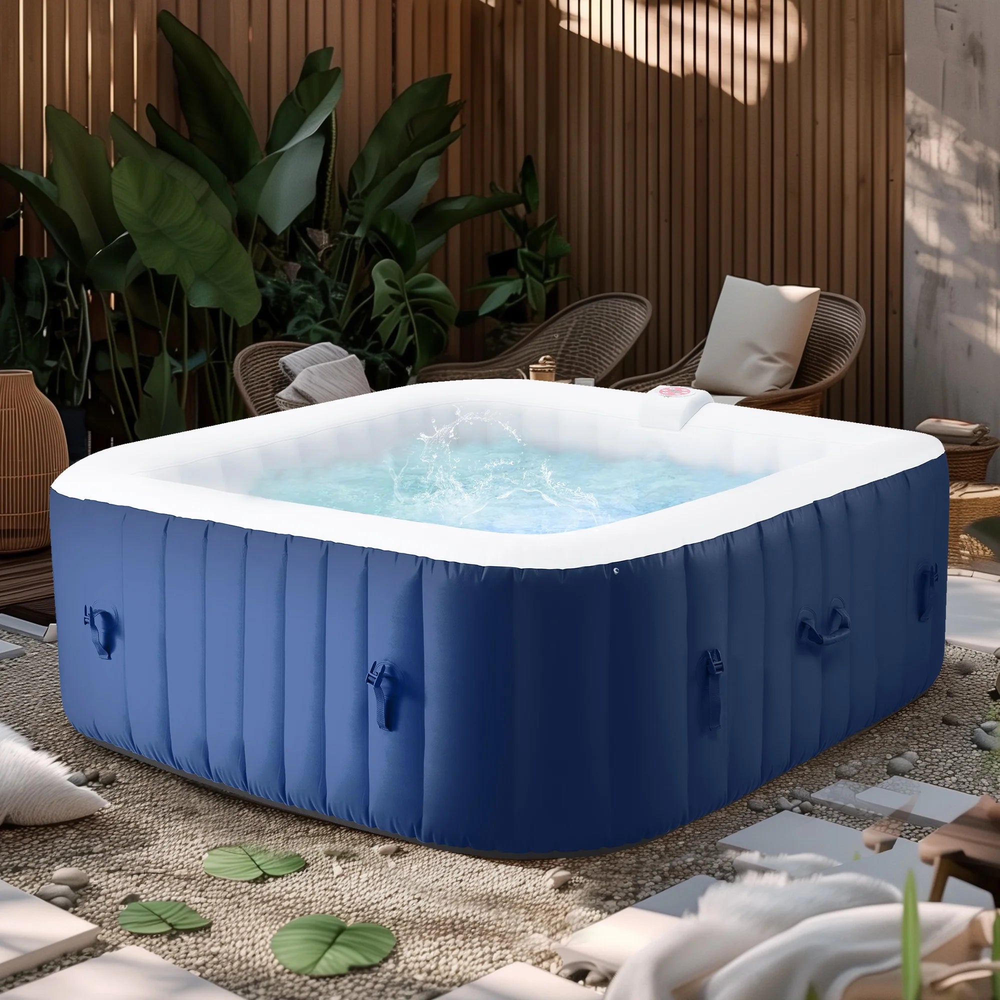 Inflatable Hot Tub for 6 Person, Portable Spa with 130 Jets, Lockable Cover and Storage Bag T3539