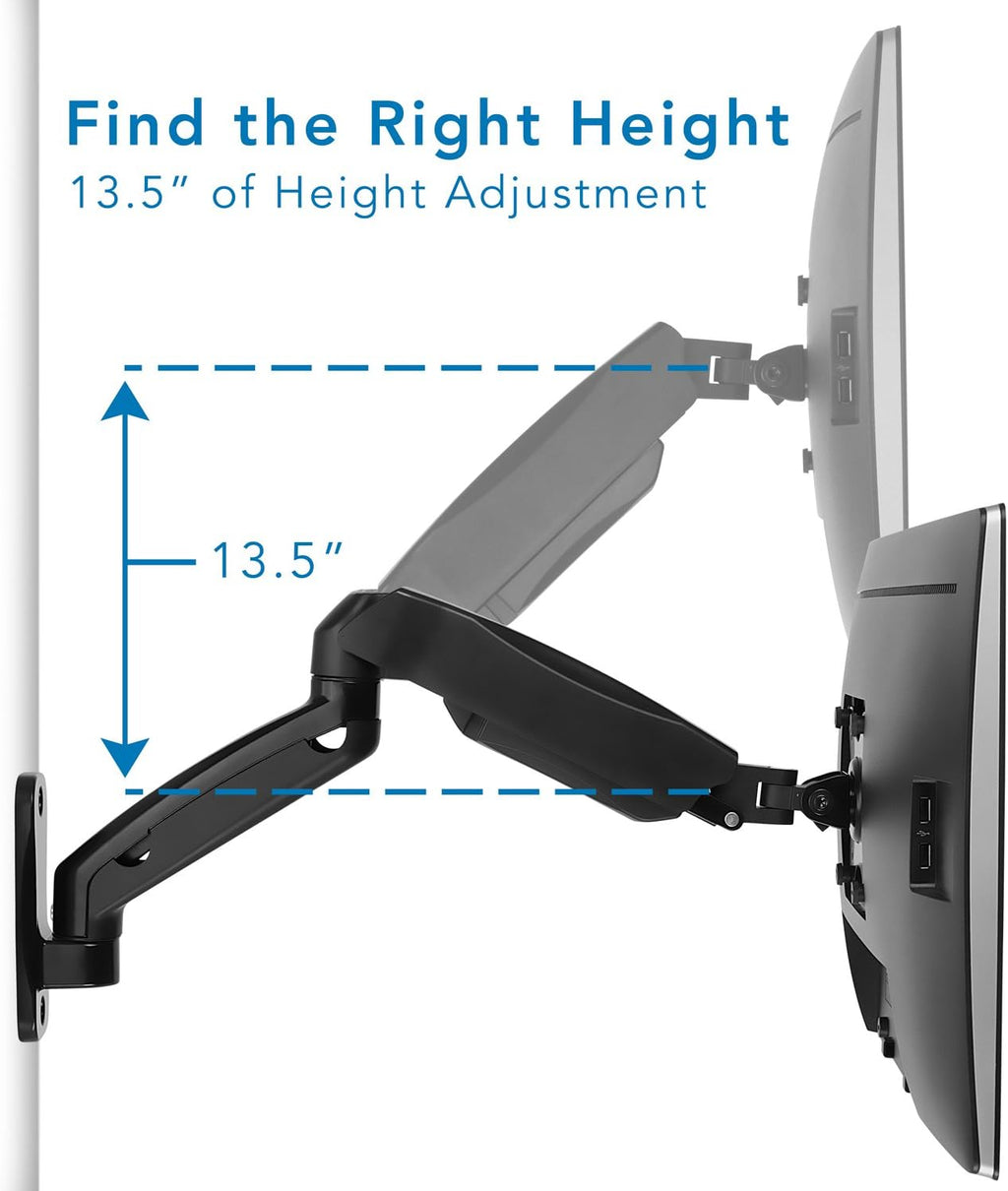 Monitor Wall Mount Arm, Full Motion Gas Spring, Fits 13-32 Inch Screens W3206