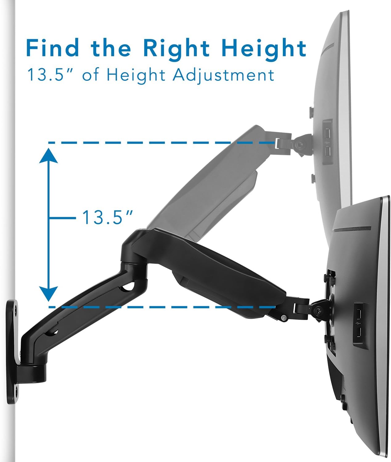 Monitor Wall Mount Arm, Full Motion Gas Spring, Fits 13-32 Inch Screens W3206